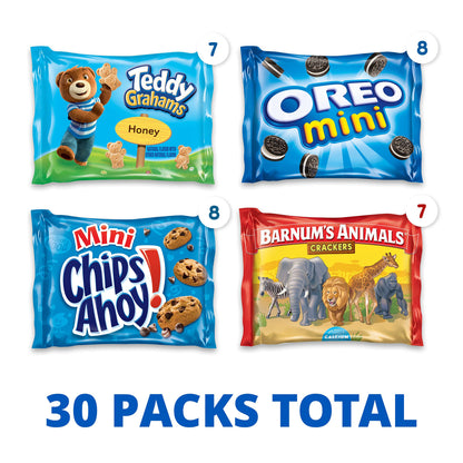 Nabisco Team Favorites Variety Pack, OREO Mini, CHIPS AHOY! Mini, Teddy Grahams Honey & Barnum's Animal Crackers, School Snacks, 30 Snack Packs