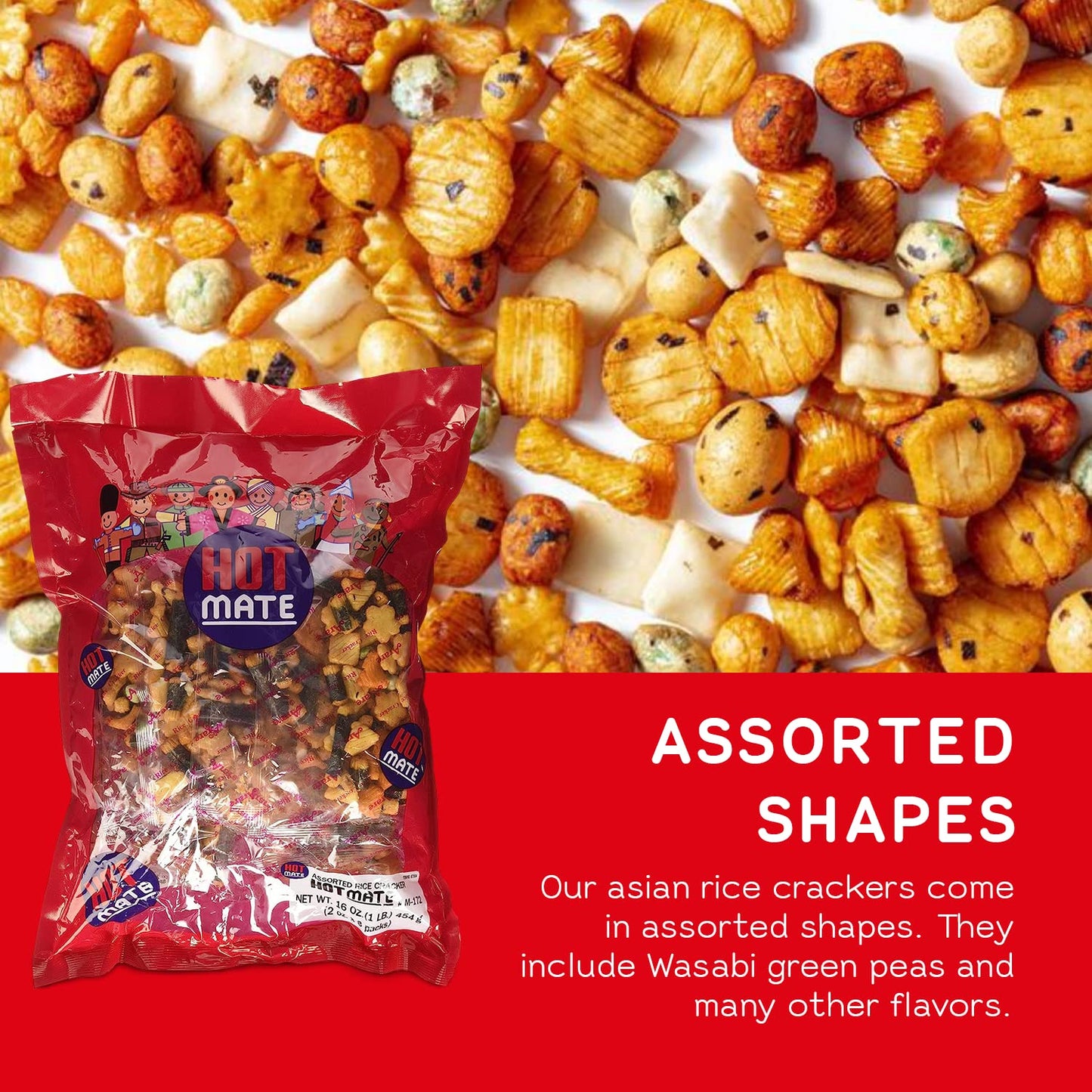 Shirakiku Hot Mate Japanese Rice Crackers - Arare Mix with Wasabi Peas (16 oz)