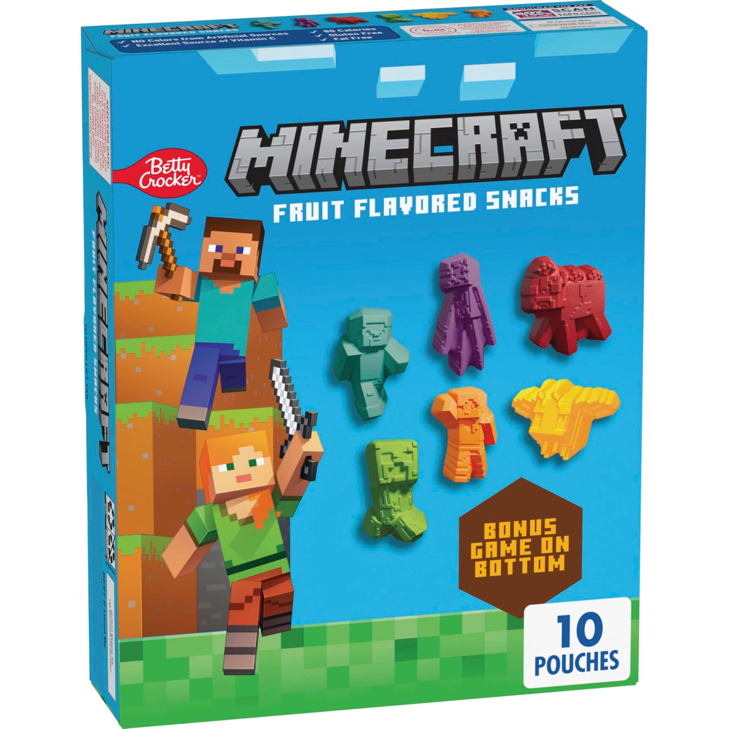 Betty Crocker Minecraft Fruit Flavored Kids Snacks, Fat Free and Gluten Free Snack, 8 oz (10 Pouches)