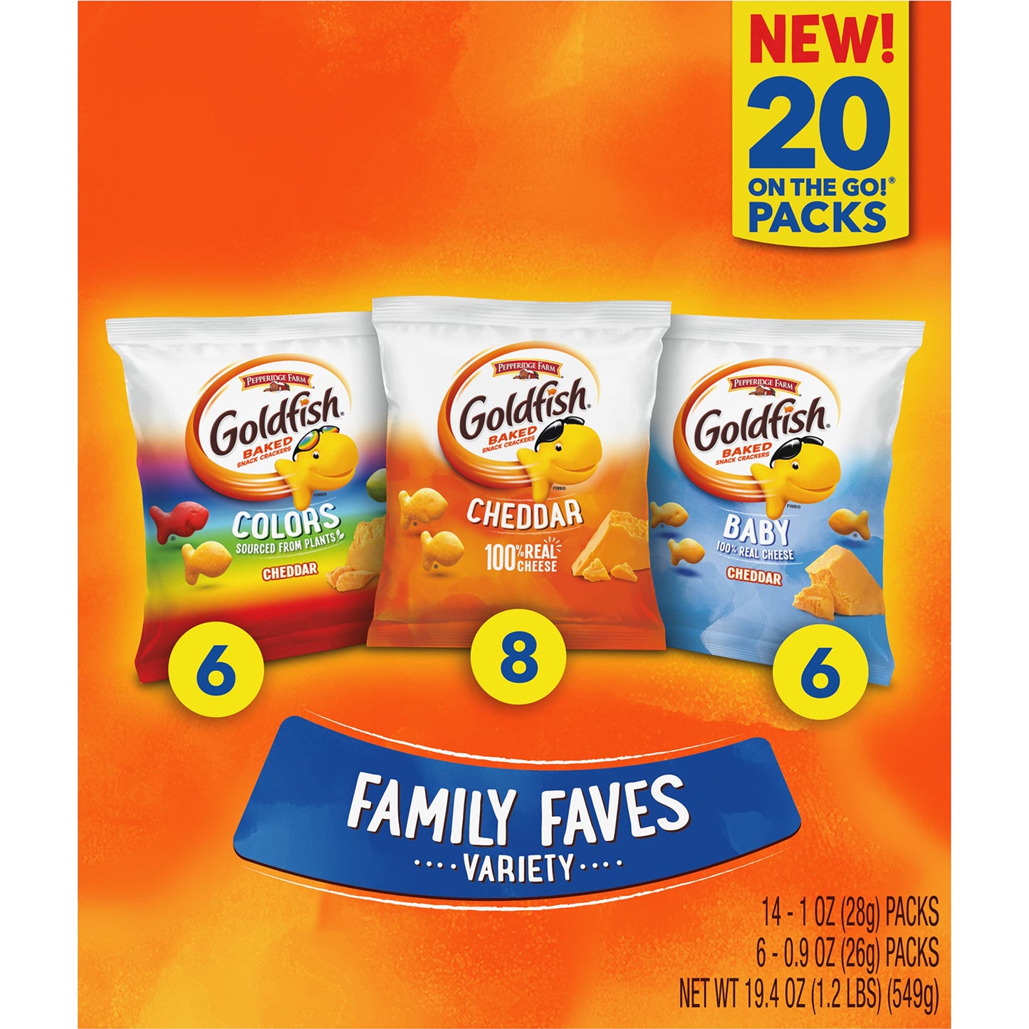 Classic Delight Goldfish Crackers Big Smiles Variety Pack - Cheddar, Colors & Pretzels | 30 Count