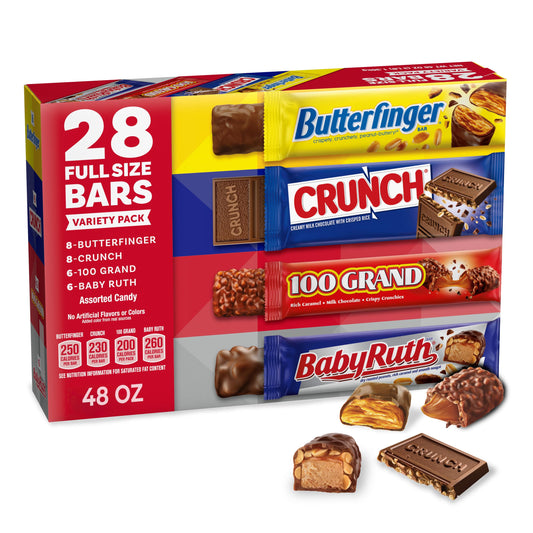 Halloween Candy Variety Pack - Butterfinger, Crunch, Baby Ruth & 100 Grand Full Size Bars (28 Count)