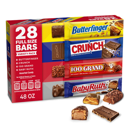 Halloween Candy Variety Pack - Butterfinger, Crunch, Baby Ruth & 100 Grand Full Size Bars (28 Count)