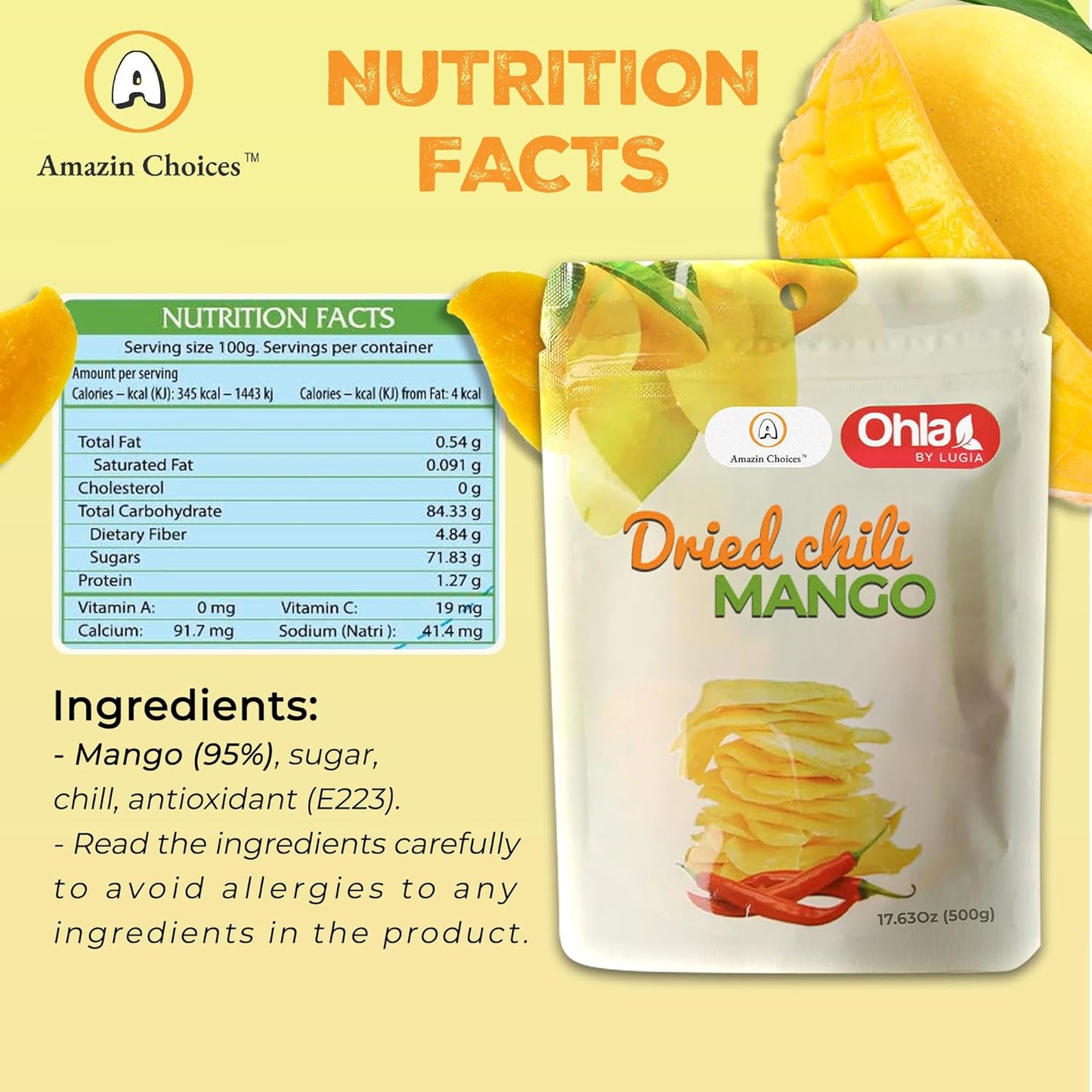 Organic Amazin Choices Dried Chili Mango, 17.63 Oz.