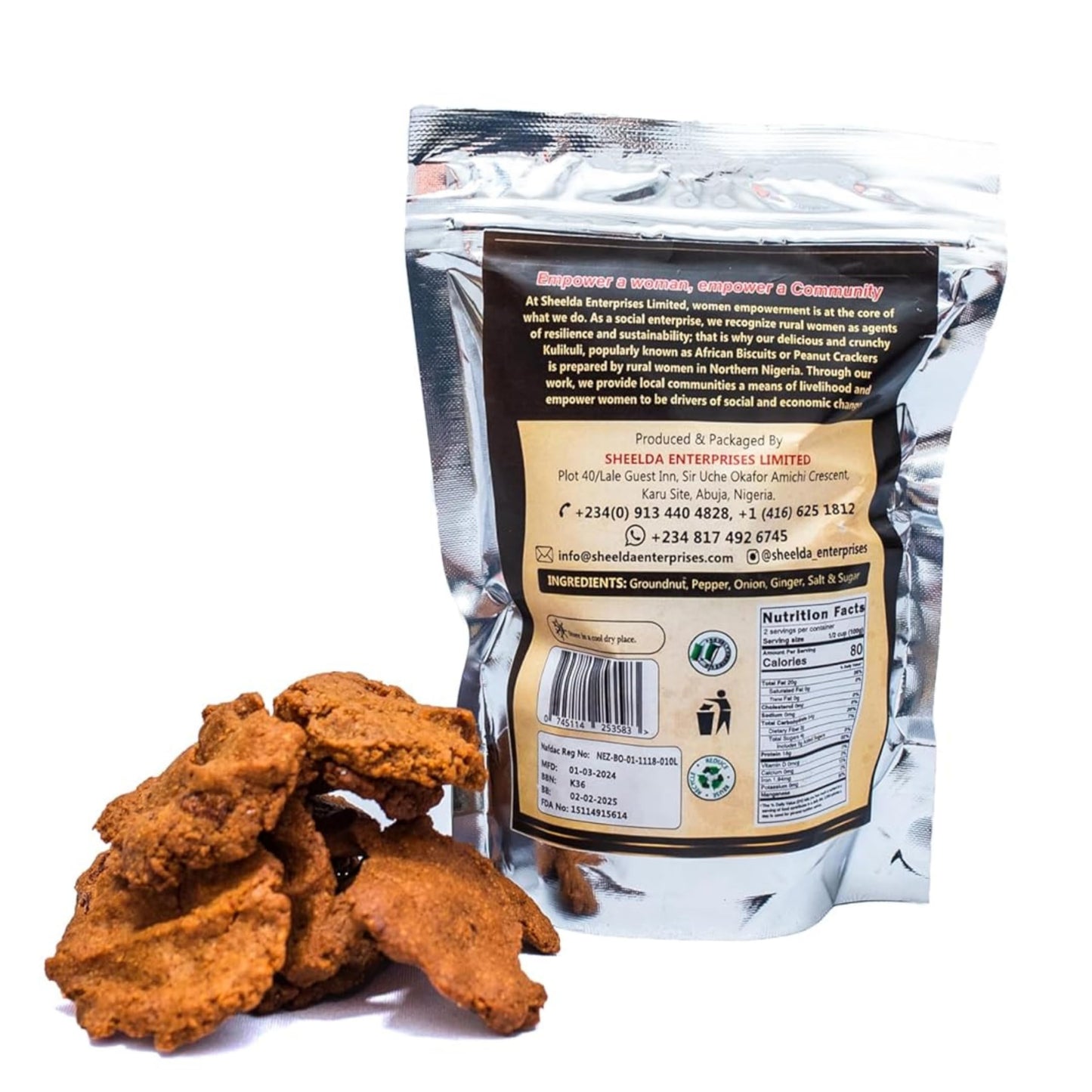 Sheelda Kulikuli Spicy Crunchy Nigerian Peanut Crackers – Authentic African Kulikuli Snack, High-Protein Peanut Chips, 5.2oz/150g