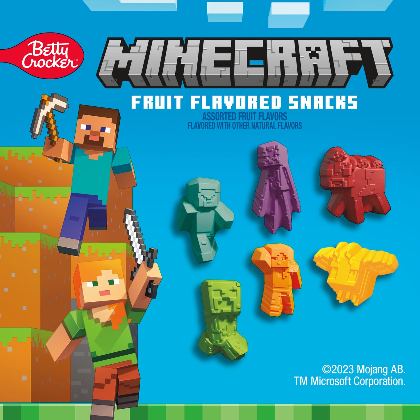 Betty Crocker Minecraft Fruit Flavored Kids Snacks, Fat Free and Gluten Free Snack, 8 oz (10 Pouches)