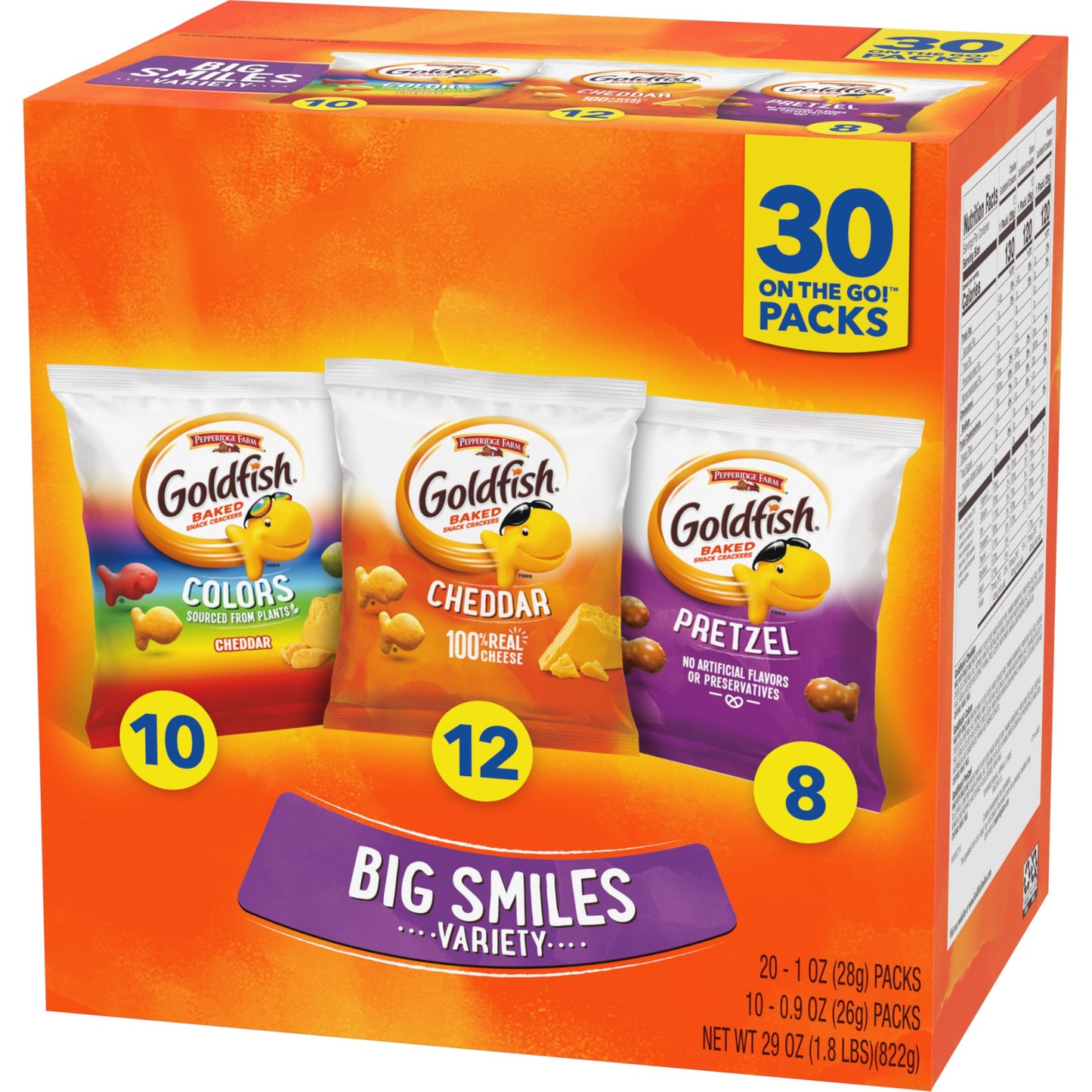 Classic Delight Goldfish Crackers Big Smiles Variety Pack - Cheddar, Colors & Pretzels | 30 Count