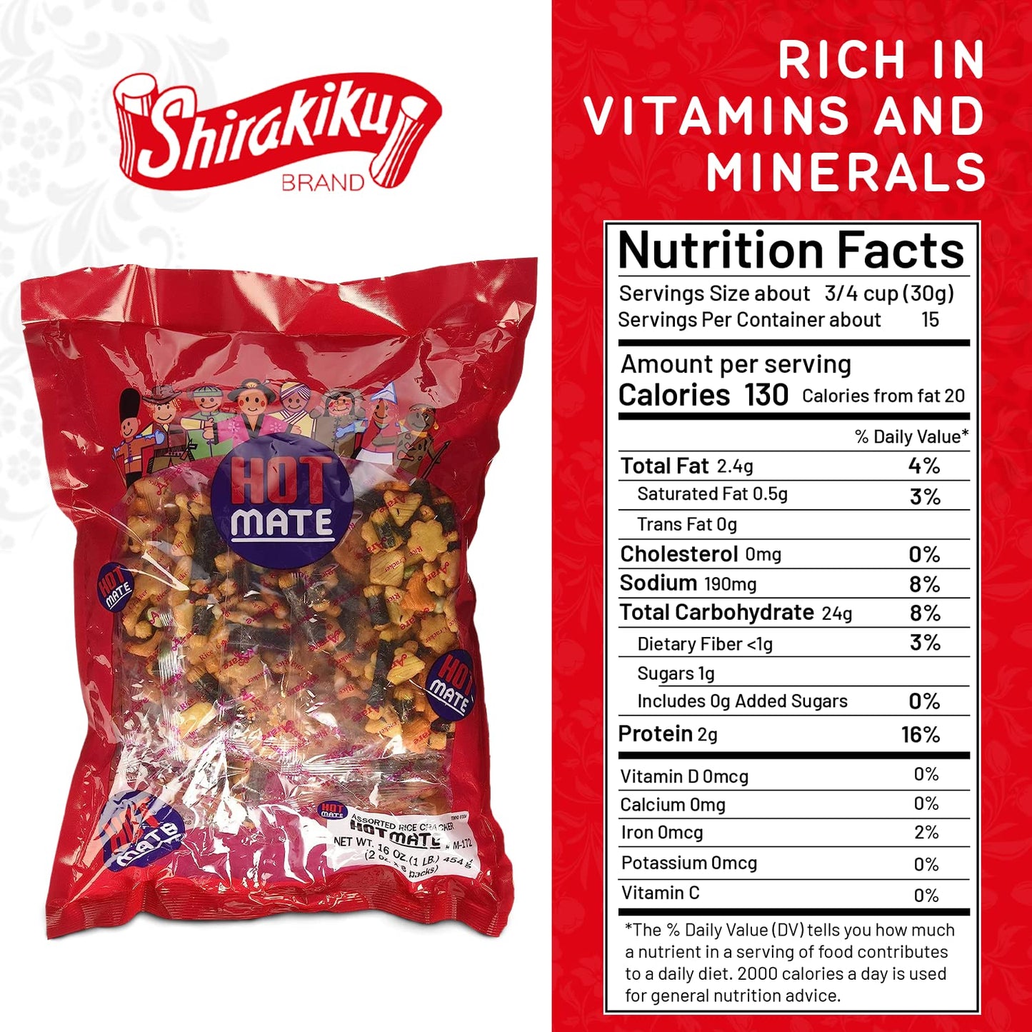 Shirakiku Hot Mate Japanese Rice Crackers - Arare Mix with Wasabi Peas (16 oz)