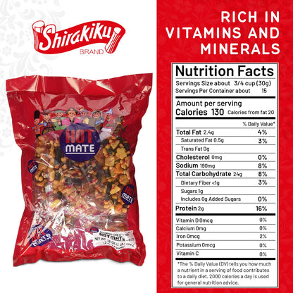 Shirakiku Hot Mate Japanese Rice Crackers - Arare Mix with Wasabi Peas (16 oz)