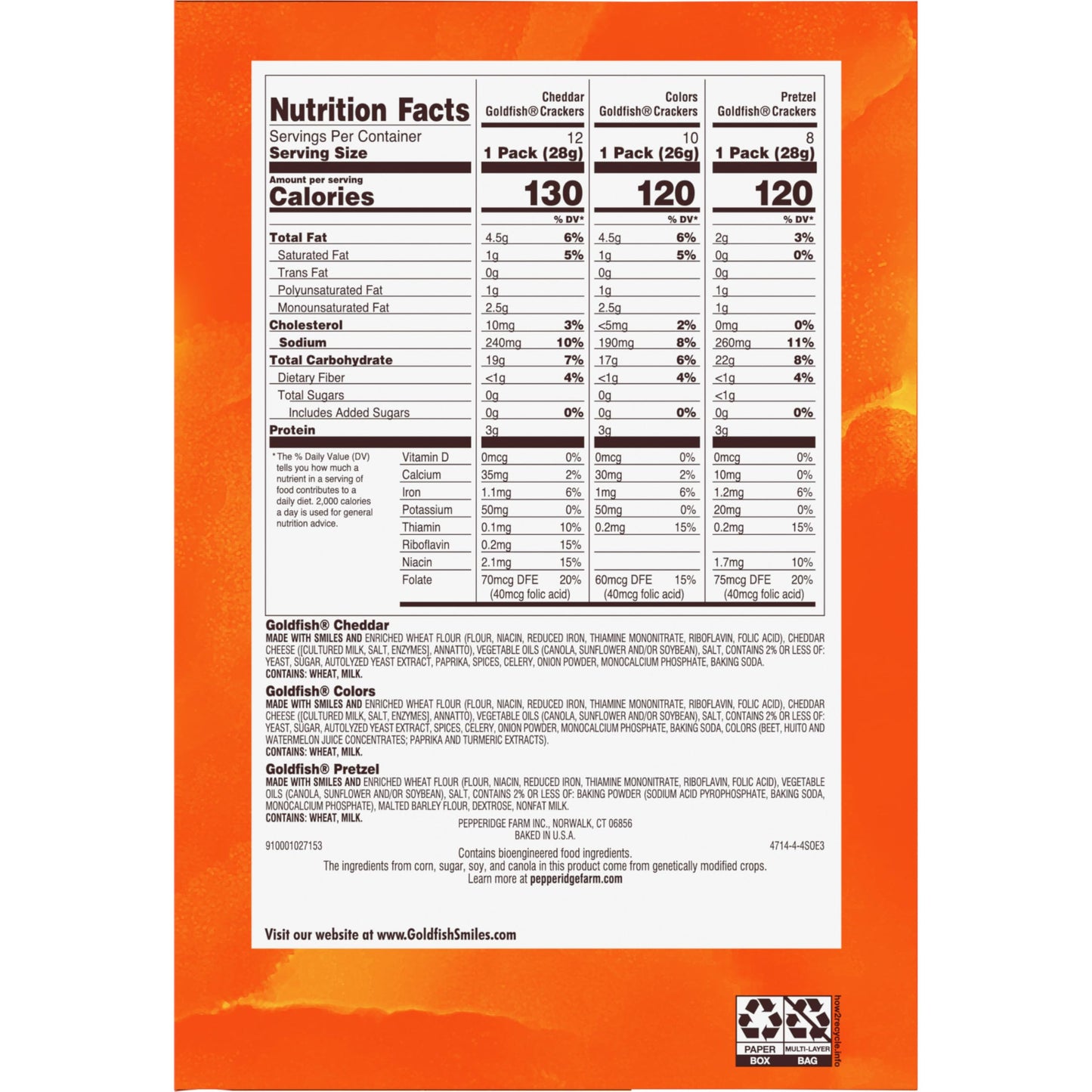 Classic Delight Goldfish Crackers Big Smiles Variety Pack - Cheddar, Colors & Pretzels | 30 Count