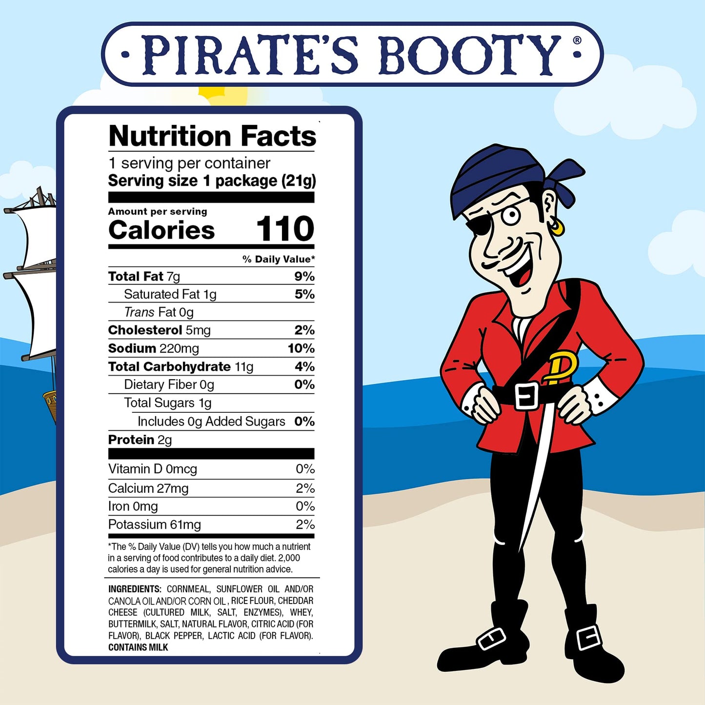 Pirate's Booty Aged White Cheddar Cheese Puffs, Gluten-Free, Kids Snacks, 0.5oz (24ct)