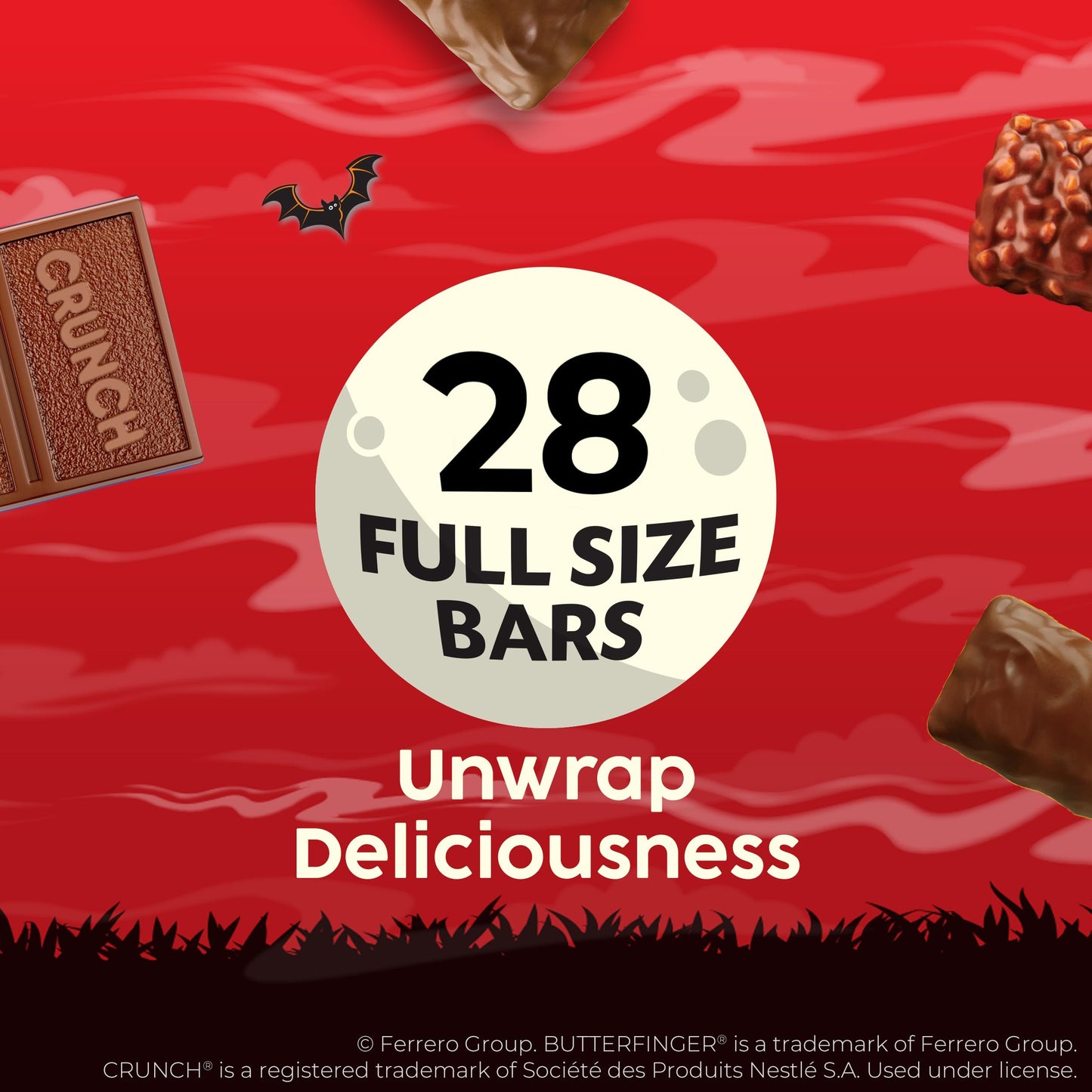 Halloween Candy Variety Pack - Butterfinger, Crunch, Baby Ruth & 100 Grand Full Size Bars (28 Count)