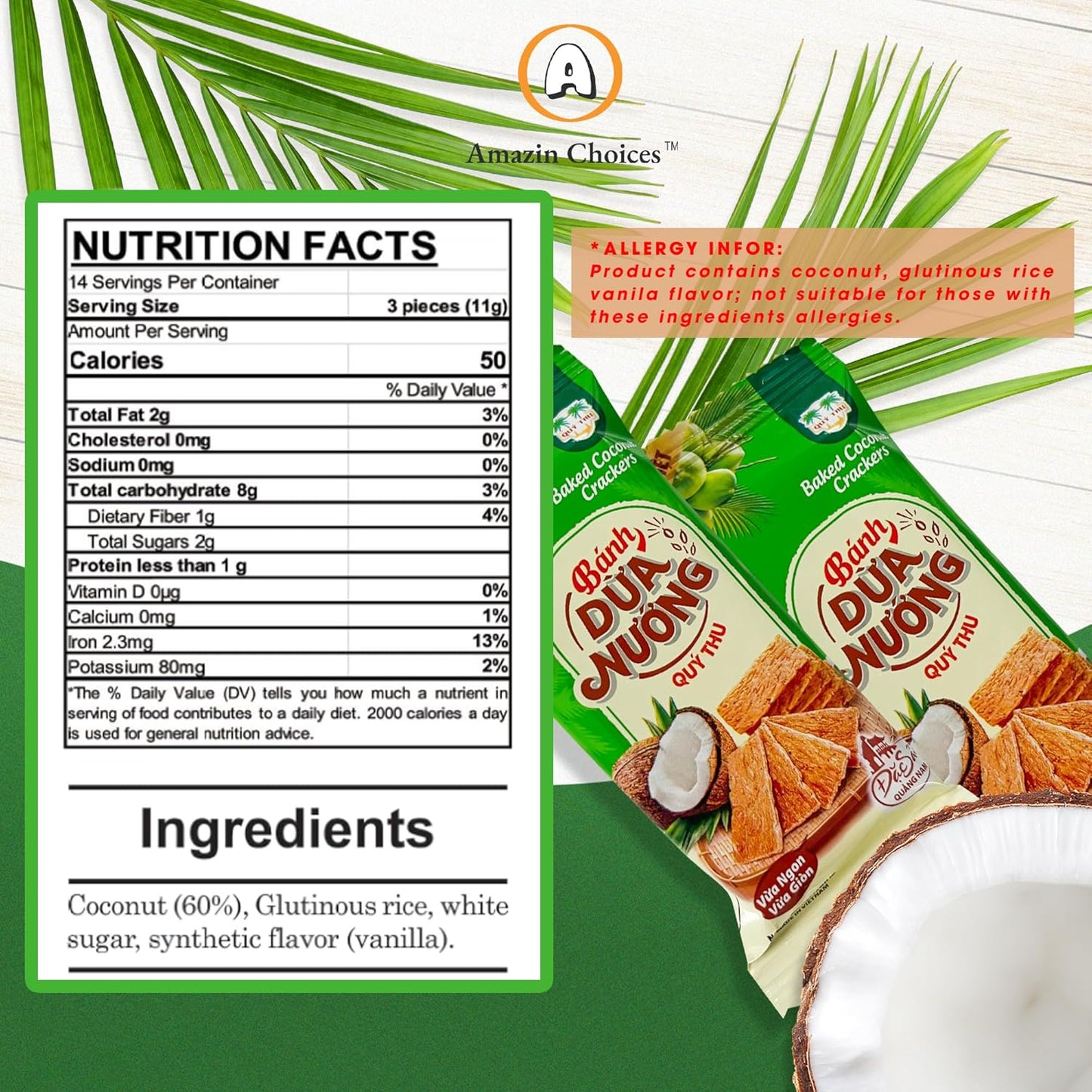 Amazin Choices COCO Crunch Coconut Crackers, 6.7 oz., 14 pk.