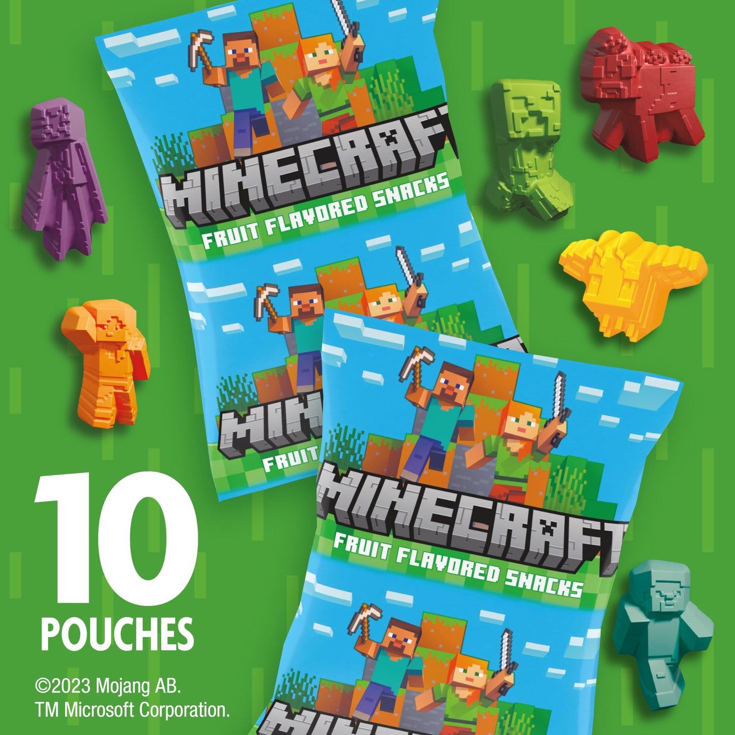 Betty Crocker Minecraft Fruit Flavored Kids Snacks, Fat Free and Gluten Free Snack, 8 oz (10 Pouches)