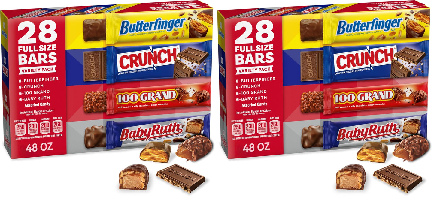 Halloween Candy Variety Pack - Butterfinger, Crunch, Baby Ruth & 100 Grand Full Size Bars (28 Count)