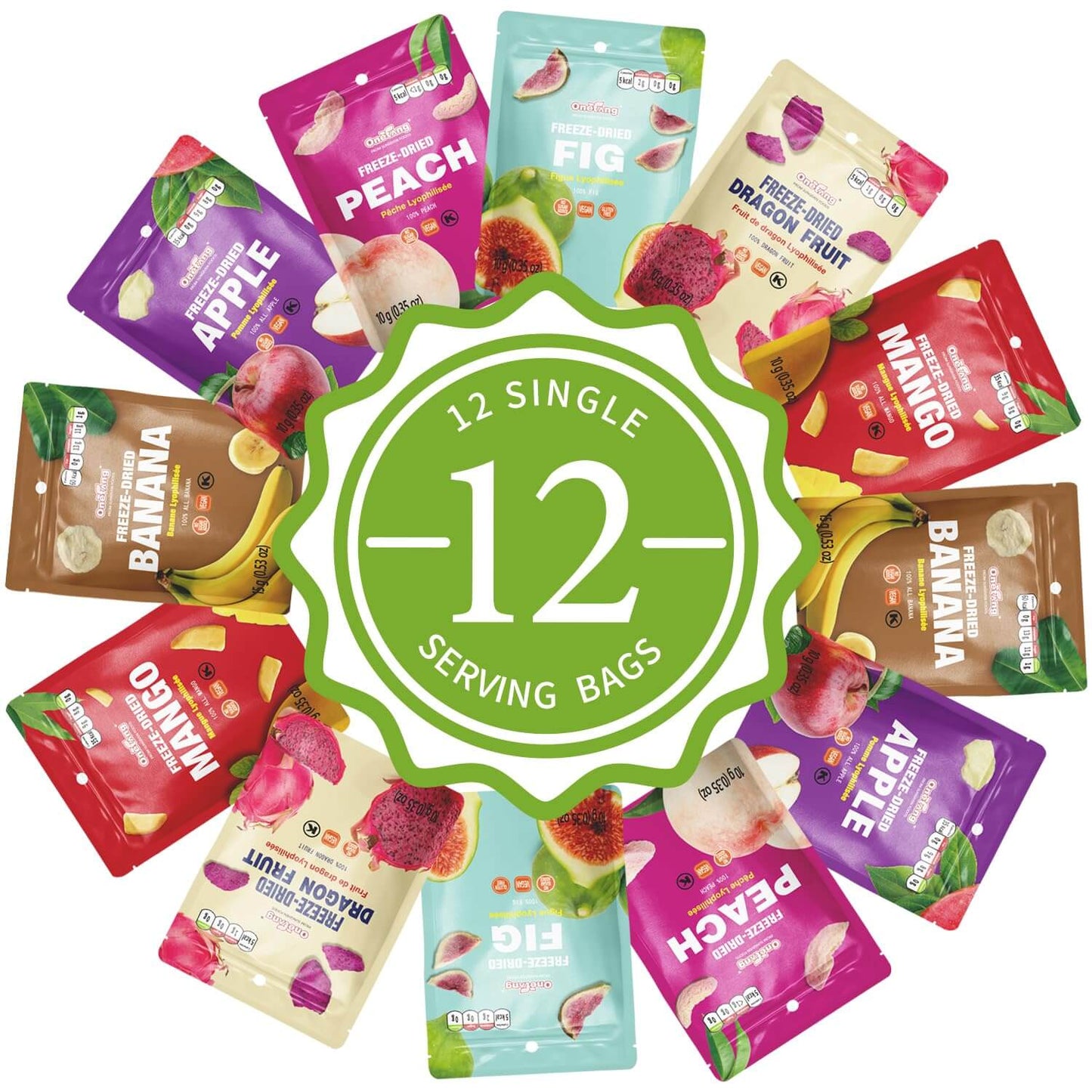 ONETANG Freeze-Dried Mixed Fruit - 12 Single-Serve Healthy Snacks