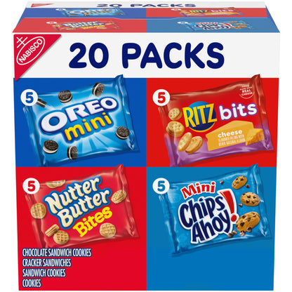 Nabisco Classic Mix Variety Pack, OREO Mini, CHIPS AHOY! Mini, Nutter Butter Bites, RITZ Bits Cheese, School Snacks, 20 - 1 oz Snack Packs