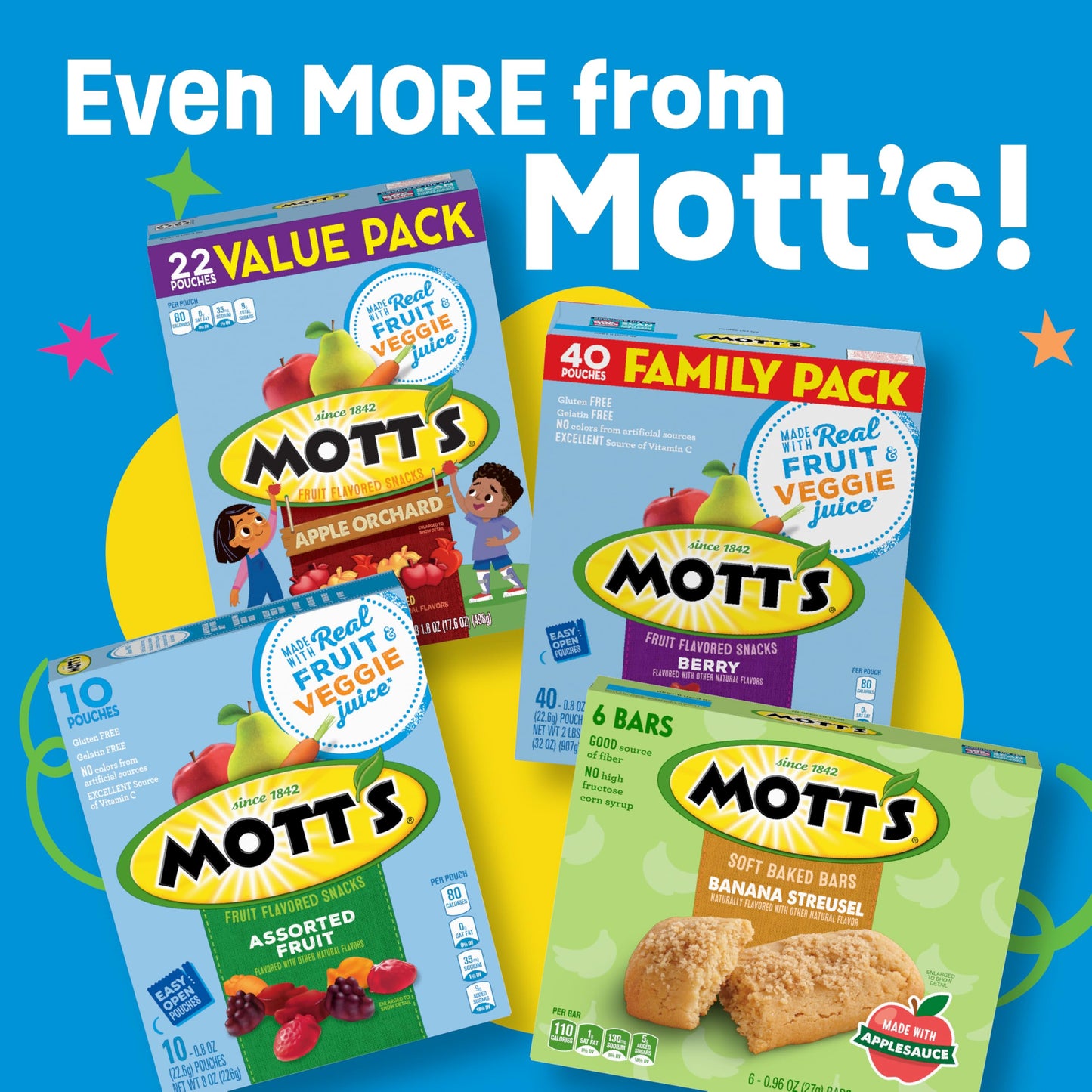Mott's Fruit Flavored Snacks - Assorted Fruit | Gluten-Free Family Pack (40 Count, 32 oz)