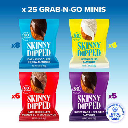 Viral SkinnyDipped Variety Pack - Low Sugar Almonds (25 Mini Bags, 11.5oz)