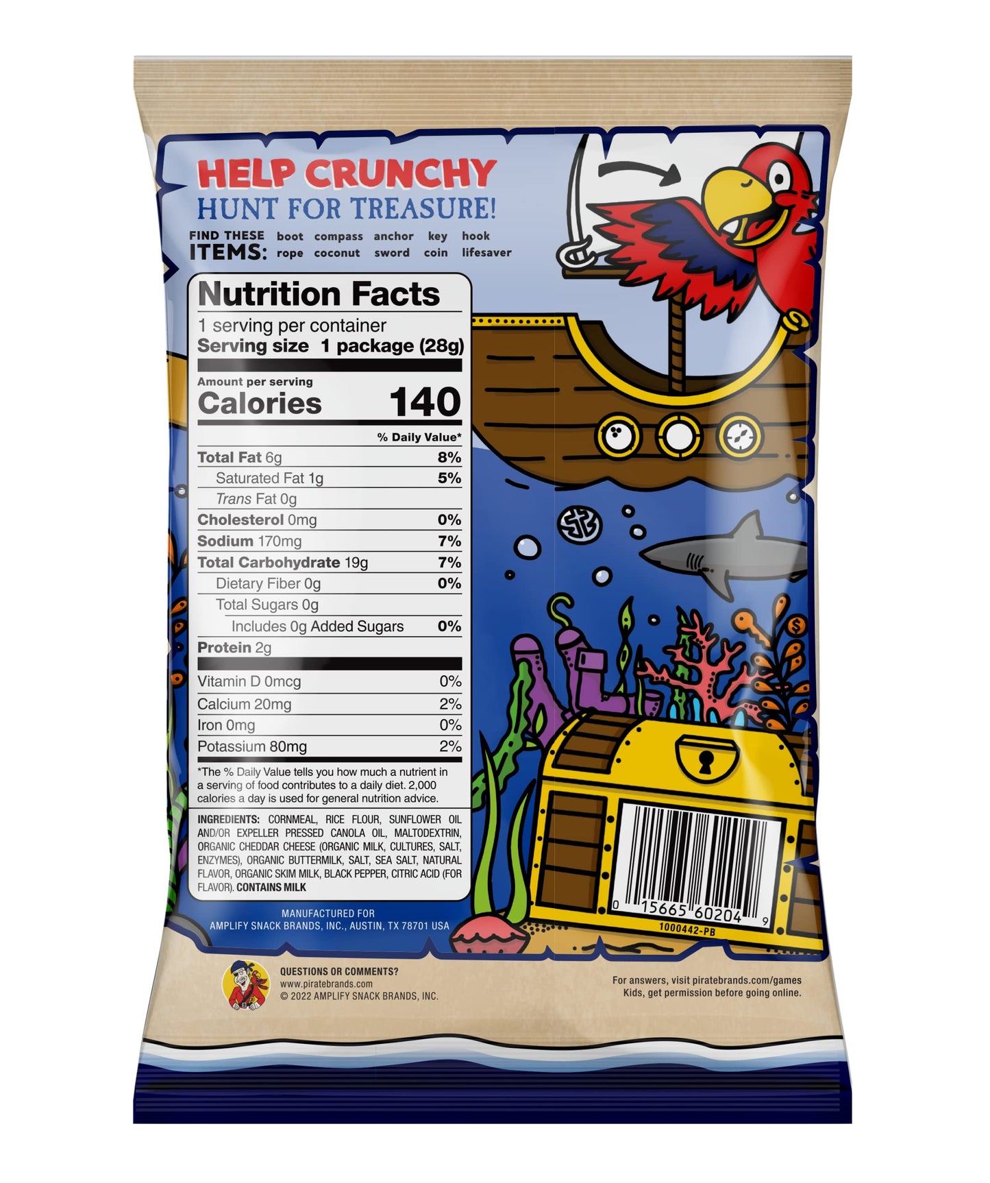 Pirate's Booty Aged White Cheddar Cheese Puffs, Gluten-Free, Kids Snacks, 0.5oz (24ct)