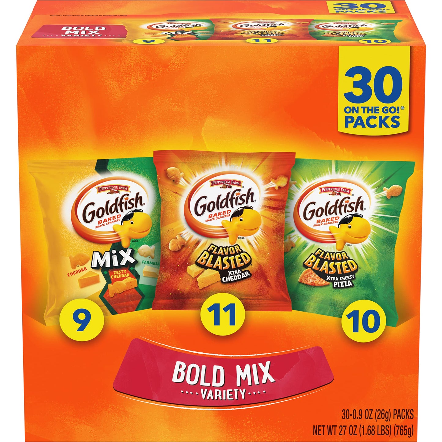 Classic Delight Goldfish Crackers Big Smiles Variety Pack - Cheddar, Colors & Pretzels | 30 Count