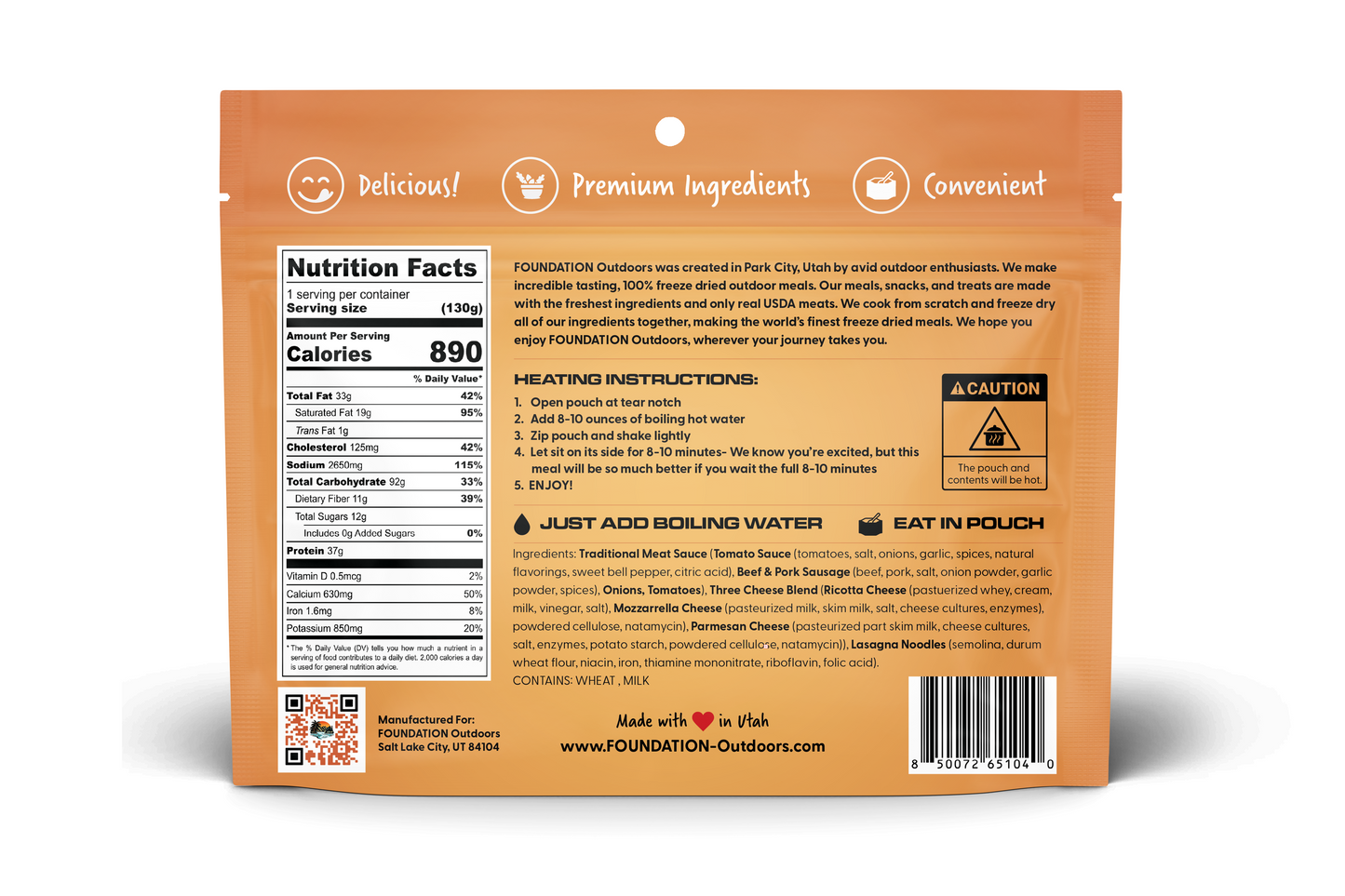 FOUNDATION Outdoors Lasagna Meal