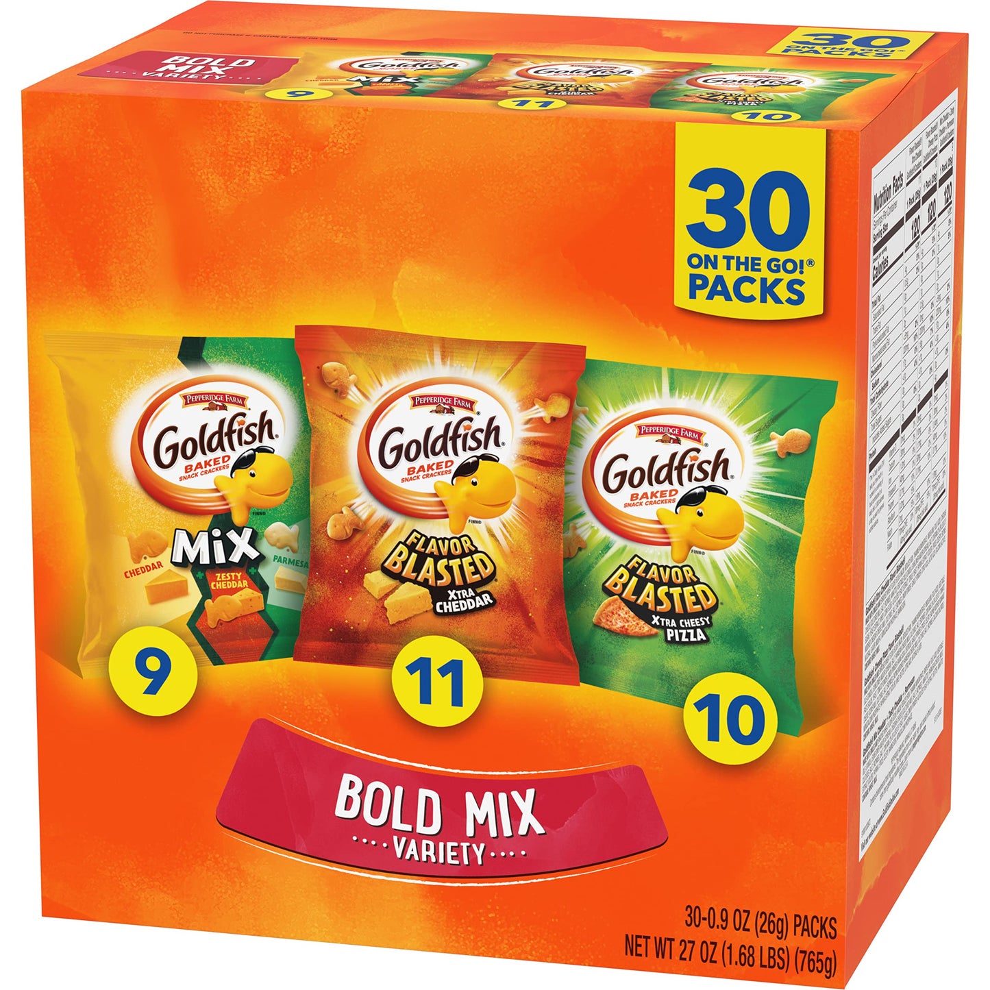 Classic Delight Goldfish Crackers Big Smiles Variety Pack - Cheddar, Colors & Pretzels | 30 Count