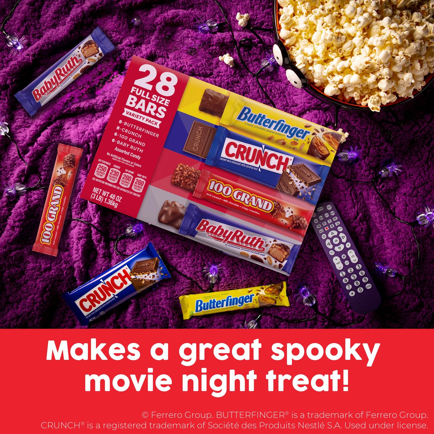 Halloween Candy Variety Pack - Butterfinger, Crunch, Baby Ruth & 100 Grand Full Size Bars (28 Count)