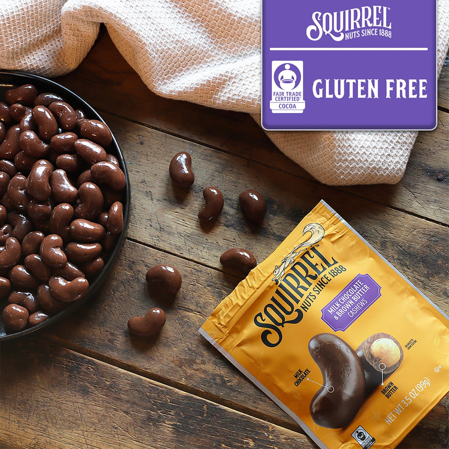 Squirrel Brand Sweet Brown Butter Cashews - Gourmet Artisan Nuts (3.5 oz)