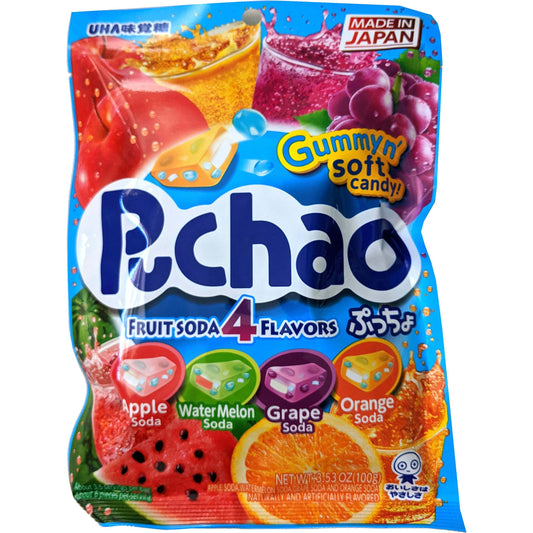 Japanese PUCHAO Chewy Candy - Viral TikTok 4 Fruit Soda Flavors with Fizzy Gummy Bits (3.53 oz)