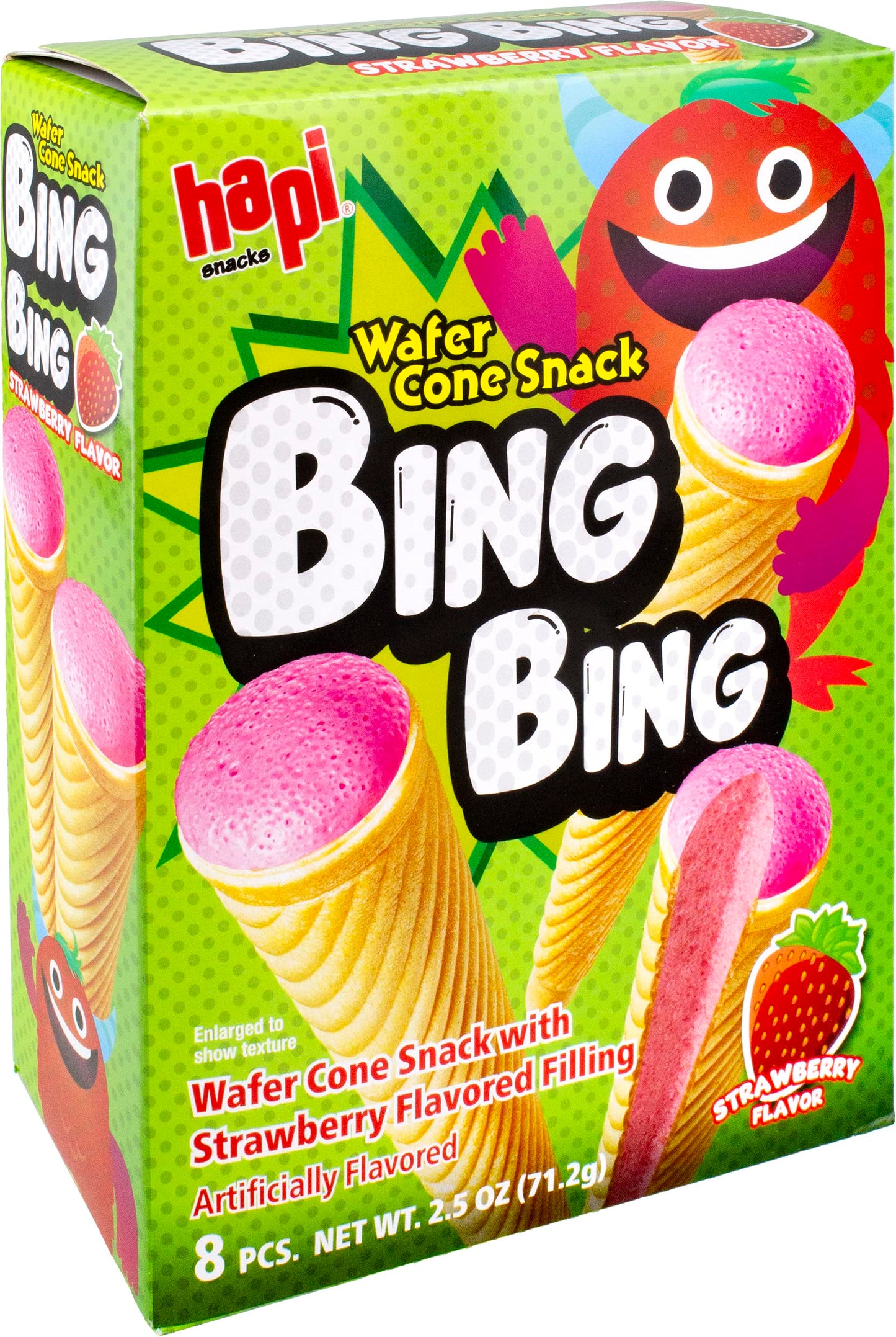Hapi Bing Bing Cone Snack - Crispy Wafer Cones with Strawberry Cream Filling (2.5 oz)