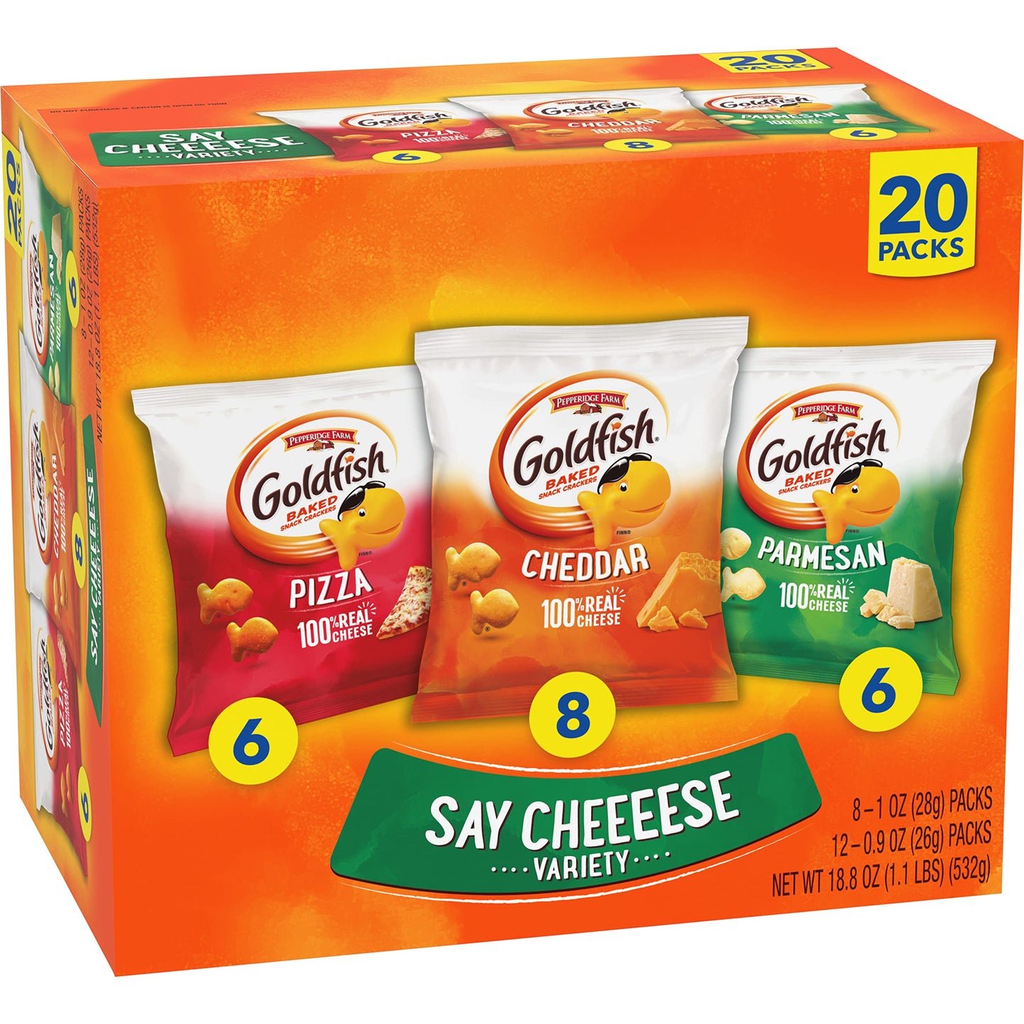 Classic Delight Goldfish Crackers Big Smiles Variety Pack - Cheddar, Colors & Pretzels | 30 Count