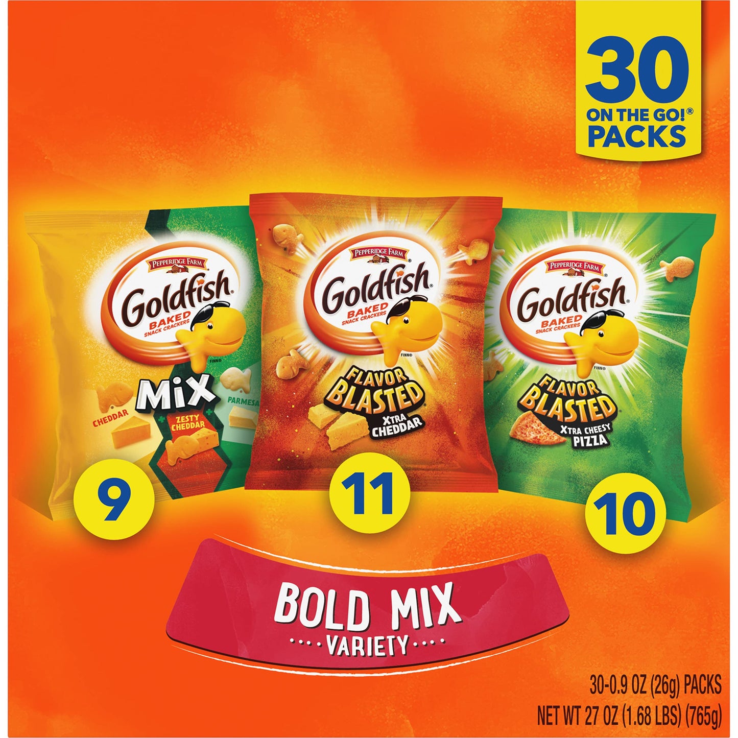 Classic Delight Goldfish Crackers Big Smiles Variety Pack - Cheddar, Colors & Pretzels | 30 Count