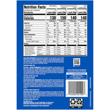 Nabisco Classic Mix Variety Pack, OREO Mini, CHIPS AHOY! Mini, Nutter Butter Bites, RITZ Bits Cheese, School Snacks, 20 - 1 oz Snack Packs