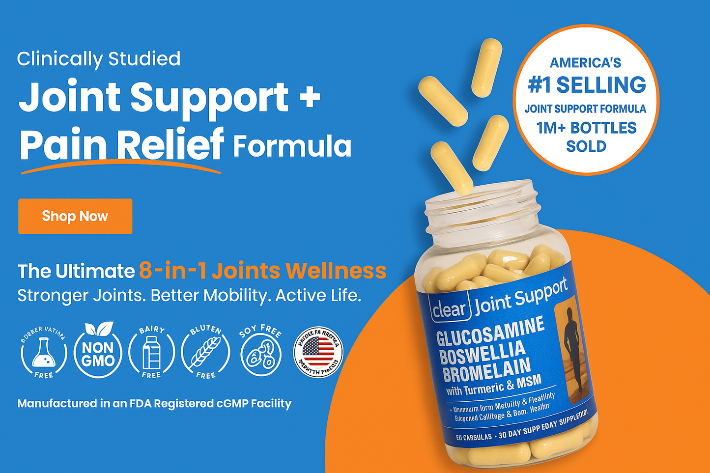 Joint Support Supplement for Mobility & Comfort – Glucosamine, Turmeric & Boswellia for Knees, Hips & Joints