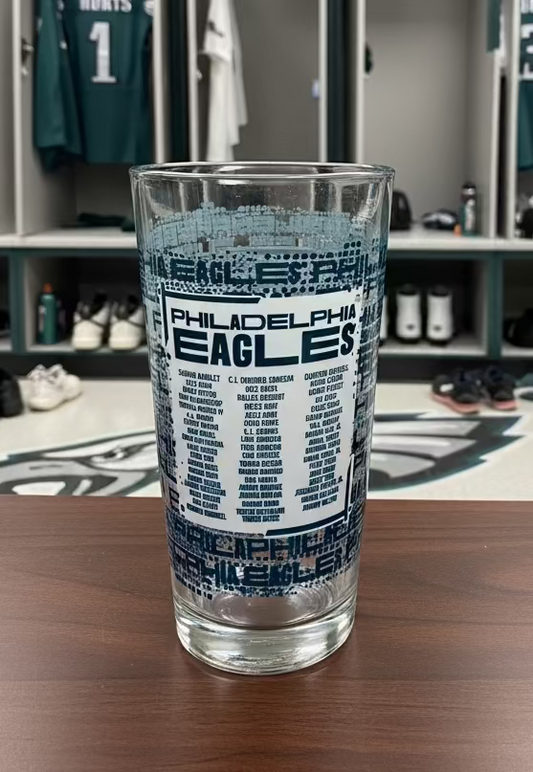 Philadelphia Eagles Super Bowl LIX Champions 16oz Pint Glass - Roster