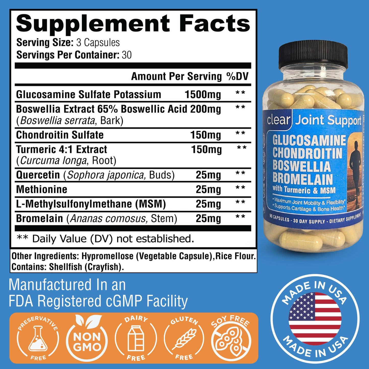 Joint Support Supplement for Mobility & Comfort – Glucosamine, Turmeric & Boswellia for Knees, Hips & Joints