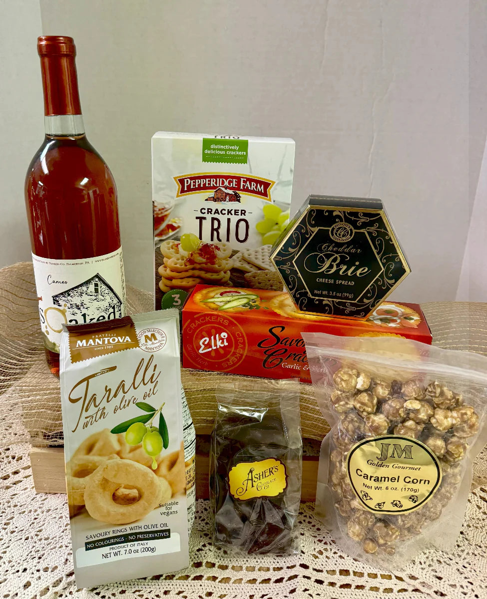 Jenny's Medium Wine Gift Basket with Cheese & Gourmet Snacks