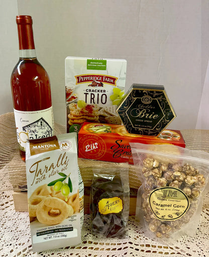 Jenny's Medium Wine Gift Basket with Cheese & Gourmet Snacks