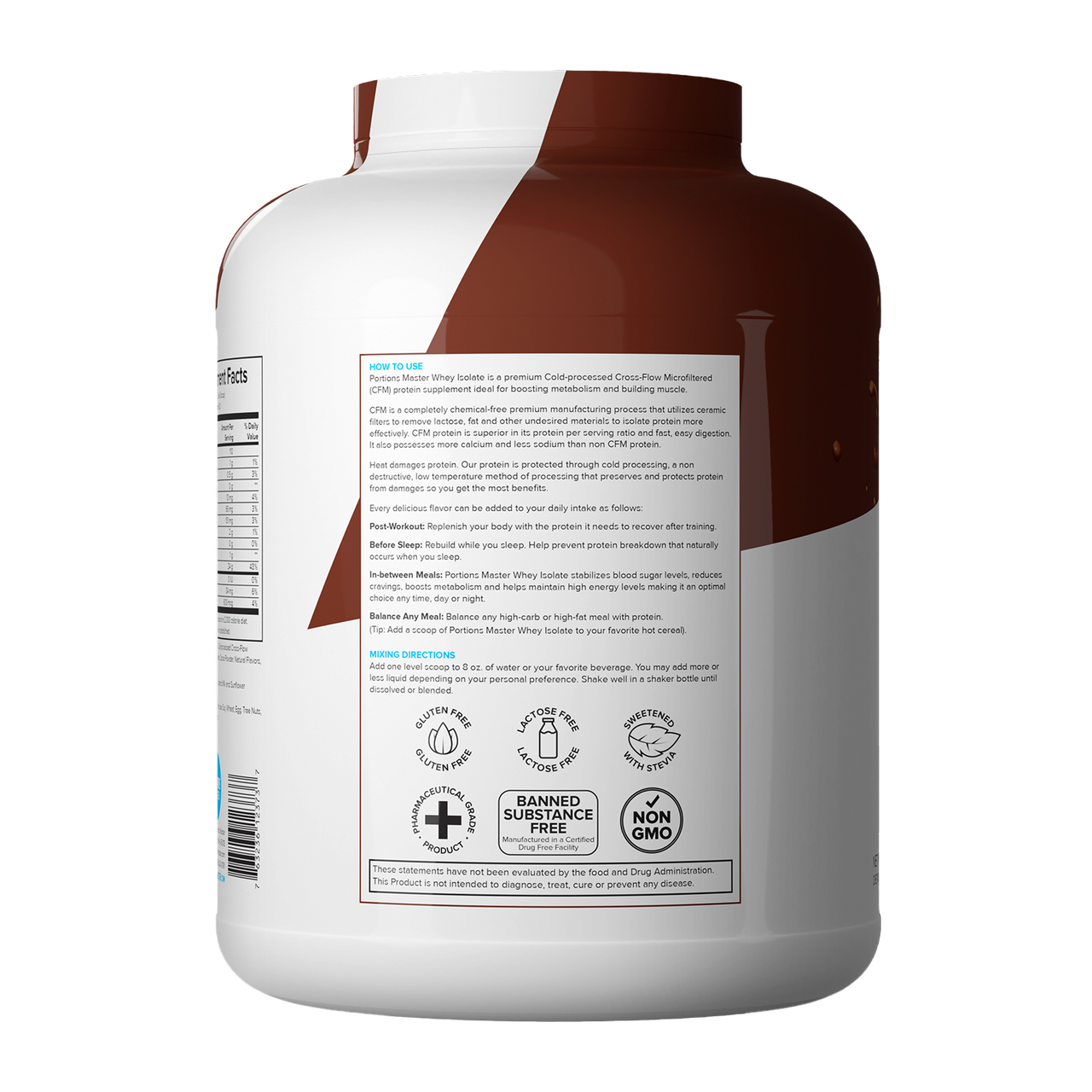 Portions Master Non-GMO Cross-Flow Microfiltration Whey Protein Isolate, Sweetened with Stevia | Chocolate Brownie