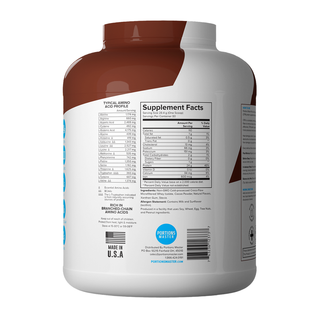 Portions Master Non-GMO Cross-Flow Microfiltration Whey Protein Isolate, Sweetened with Stevia | Chocolate Brownie
