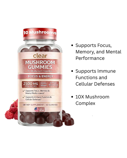 Mushroom Gummies for Focus & Mental Clarity – Lion’s Mane + Adaptogenic Blend for Energy & Brain Support