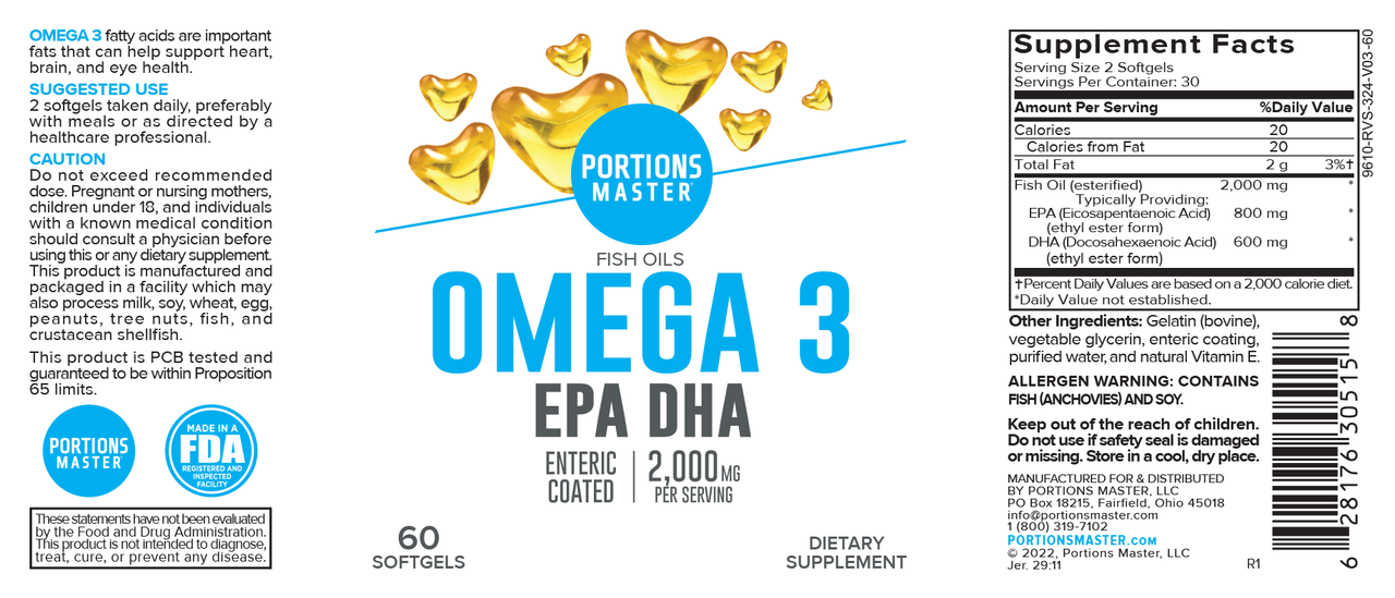 Portions Master Omega 3 Fish Oil EPA DHA (60 Count)