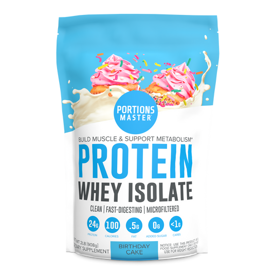 Portions Master Non-GMO Cross-Flow Microfiltration Whey Protein Isolate, Sweetened with Stevia (2 lbs) | Birthday Cake