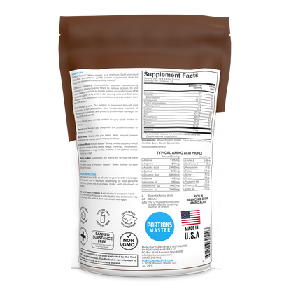 Portions Master Non-GMO Cross-Flow Microfiltration Whey Protein Isolate, Sweetened with Stevia | Chocolate Brownie