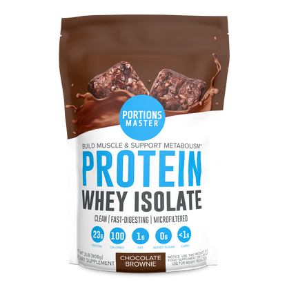 Portions Master Non-GMO Cross-Flow Microfiltration Whey Protein Isolate, Sweetened with Stevia | Chocolate Brownie
