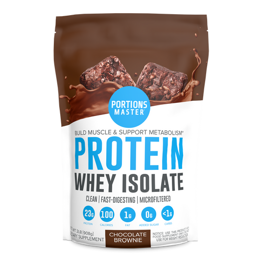 Portions Master Non-GMO Cross-Flow Microfiltration Whey Protein Isolate, Sweetened with Stevia | Chocolate Brownie