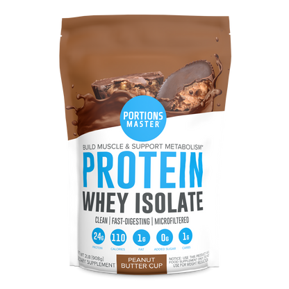 Portions Master Non-GMO Cross-Flow Microfiltration Whey Protein Isolate, Sweetened with Stevia (2 lbs) | Peanut Butter Cup