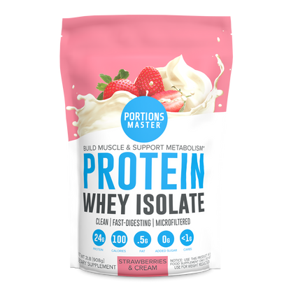 Portions Master Non-GMO Cross-Flow Microfiltration Whey Protein Isolate, Sweetened with Stevia (2 lbs) | Strawberries And Cream
