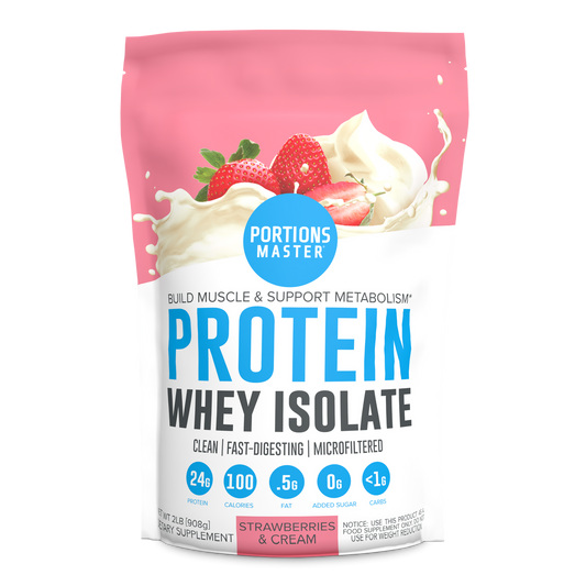 Portions Master Non-GMO Cross-Flow Microfiltration Whey Protein Isolate, Sweetened with Stevia (2 lbs) | Strawberries And Cream
