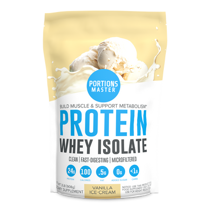 Portions Master Non-GMO Cross-Flow Microfiltration Whey Protein Isolate, Sweetened with Stevia | Vanilla Ice Cream